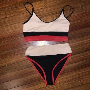 SHEIN Ribbed Color Band High Waisted Bikini
